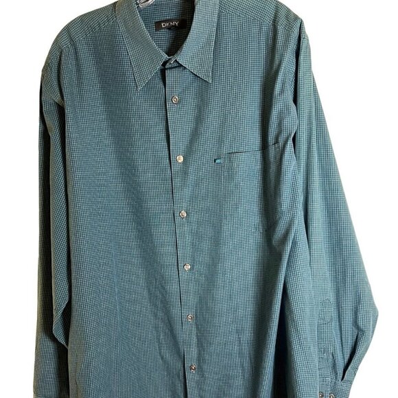 DKNY Men's Blue & Black Plaid Button Down Oxford Shirt Size Extra Large - Picture 2 of 9